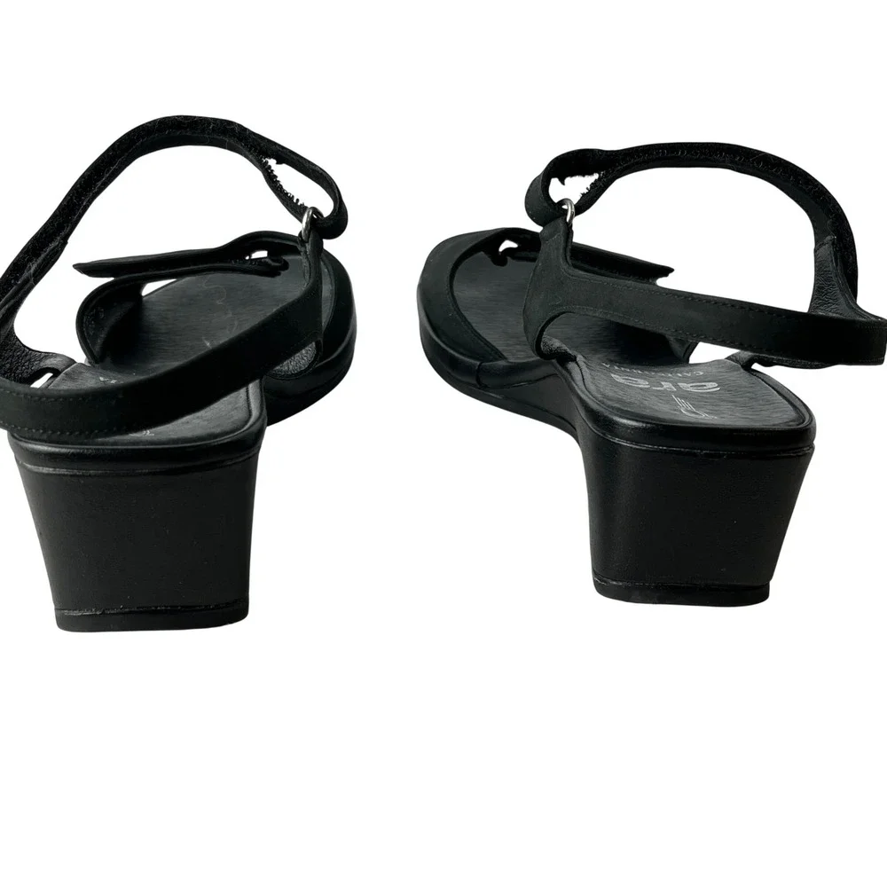 Ara California Women's 8 G Black‎ Leather Comfort Sandals Hook Loop Wedge
